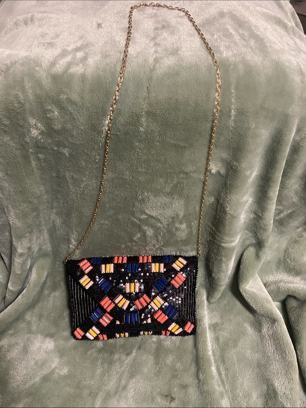 Urban Expressions Beaded Crossbody Clutch in Black with Multicolor Accent
